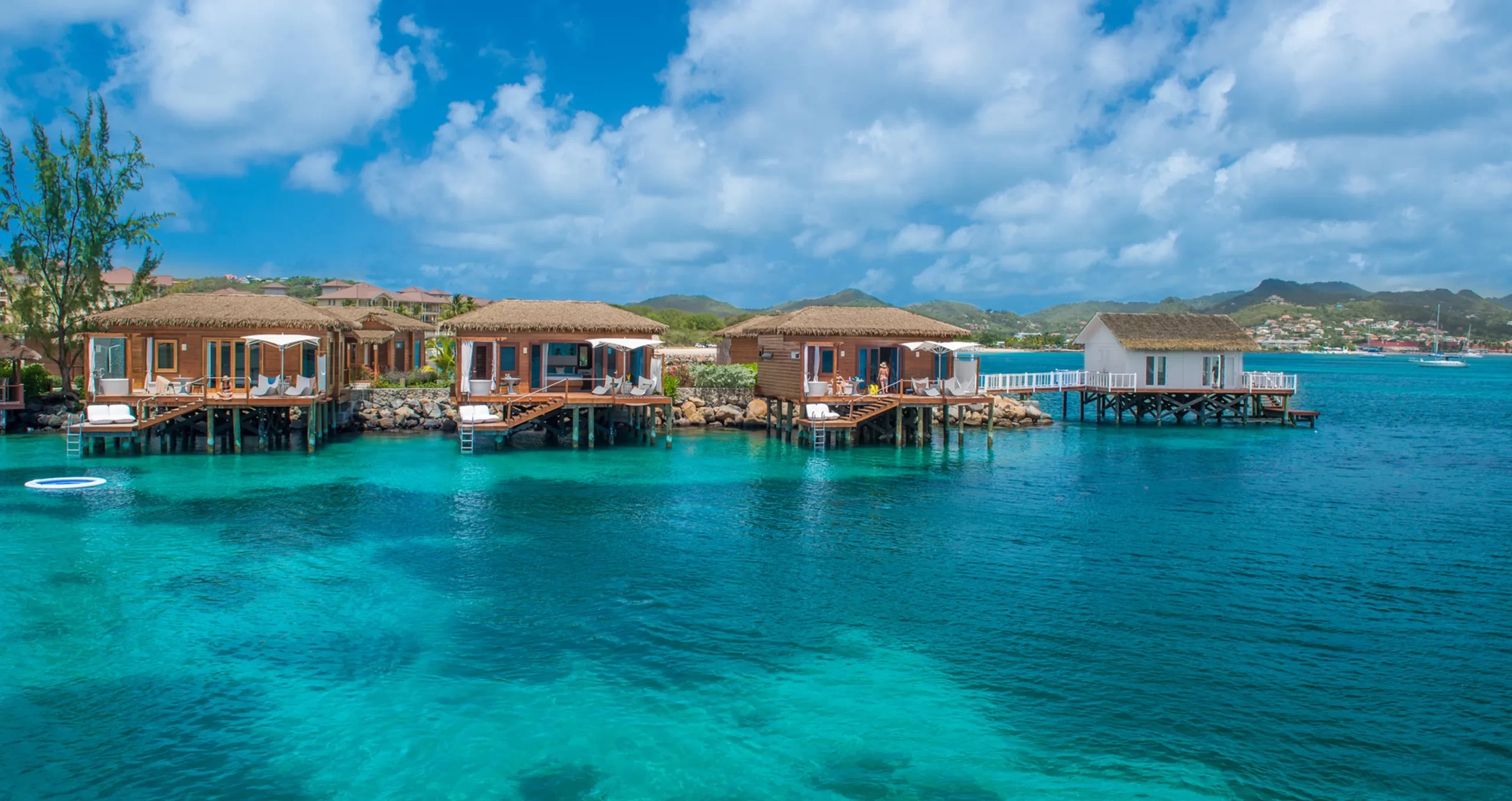 over the water bungalows St Lucia